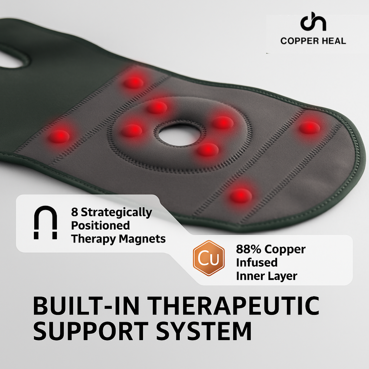 COPPER HEAL Magnetic Knee Brace – Copper-Infused Compression Sleeve for Pain Relief, Support & Recovery – Adjustable Knee Brace for Men & Women