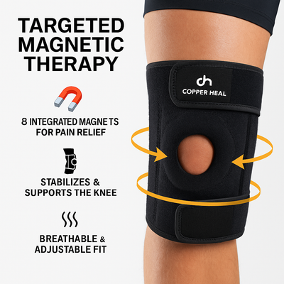 COPPER HEAL Magnetic Knee Brace – Copper-Infused Compression Sleeve for Pain Relief, Support & Recovery – Adjustable Knee Brace for Men & Women